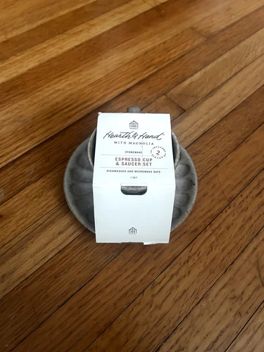 Hearth & Hand Espresso/Cappuccino Cup and Saucer (Stoneware) Tan New 4.5 Oz