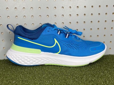 Nike Mens React Miler 2 Running Shoes Blue Lime Glow White CW7121 402 Size 10.5