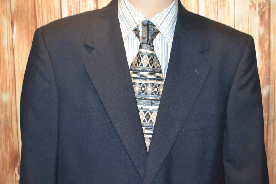 Savile Row Men's Navy Blue 100% Wool 2 Front Metal Button Blazer Sz 43R - Image 3 of 4