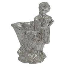 VTG Silver Tone Metal Colonial Woman Lady Carved Figurine Ashtray Not Signed