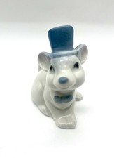 White Porcelain Mouse In Blue Top Hat & Bow Tie By M. Requena Valencia, Spain