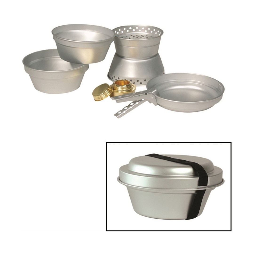 5pc Aluminium Camping Cook Stove Set Pan 2 Pots Alcohol Burner Bushcraft