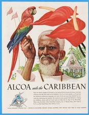 1948 Boris Artzybasheff ALCOA STEAMSHIP Hindu Yogi Parrot BEAUTIFUL art ad