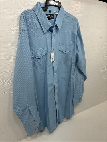 Neu Herren Weiß Pferd Blau Kariert Langarm Perlen Druckknopf 2XL H-28 - Bild 2 von 11