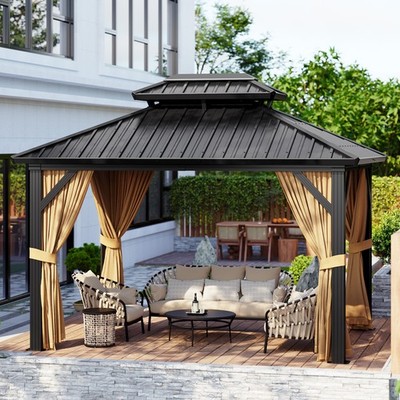 10x12ft Heavy Duty Hardtop Metal Roof Gazebo Double Roof Outdoor Pavilion