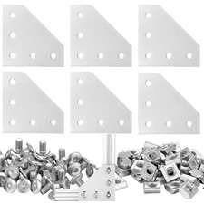 6 Sets Silver 2020 Corner Bracket, 5 Hole L Shape, 6mm Slot, Aluminum, Joint