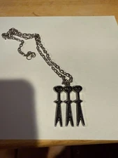 Swedish Rare Tennesmed Modernist Pewter 3 people Pendant Necklace CHAIN DROP 11"