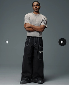 JNCO Men's Black Denim Cargo Pants Size 34 36" Waist Wide-Leg Relaxed 90s
