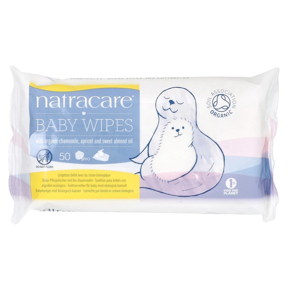 Baby Wipes with Organic Chamomile, Apricot and Sweet Almond Oil, 50 Wipes