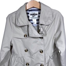 OshKosh Bgosh Girls Khaki Double Breasted Peplum Trench Coat Jacket Size 7
