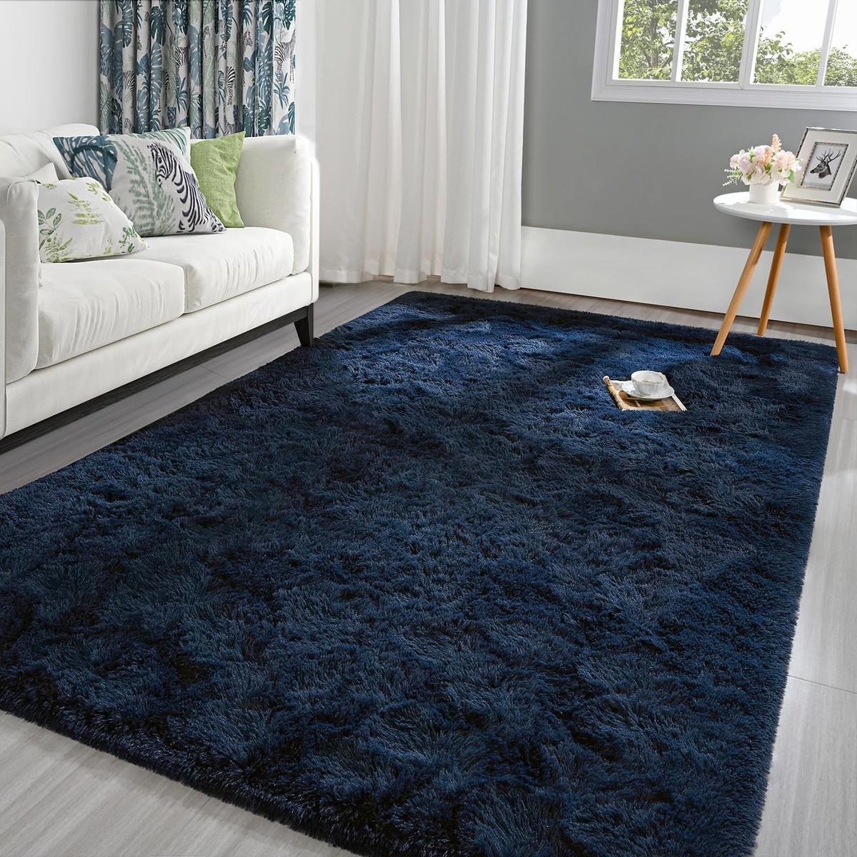 Pettop Fluffy Navy Blue Rug for Bedroom Living Room, 5x8 Feet