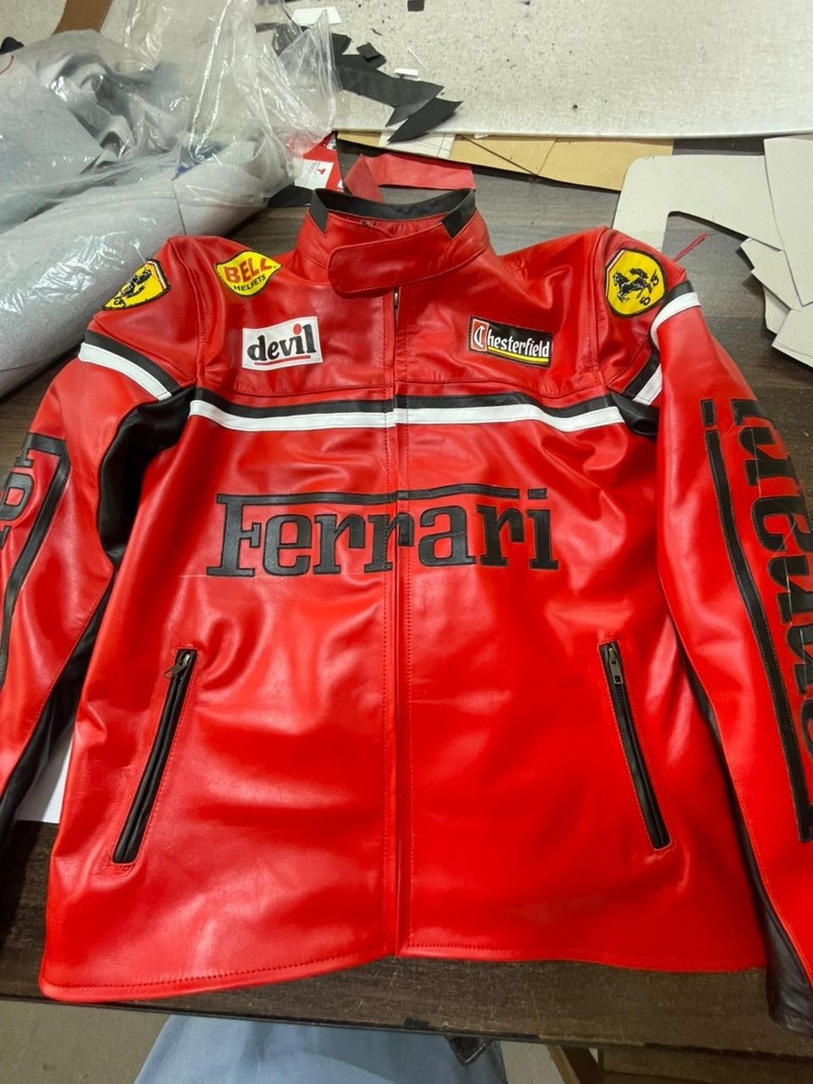 New 90's Men Ferrari Racing Leather Jacket F1 style Cowhide