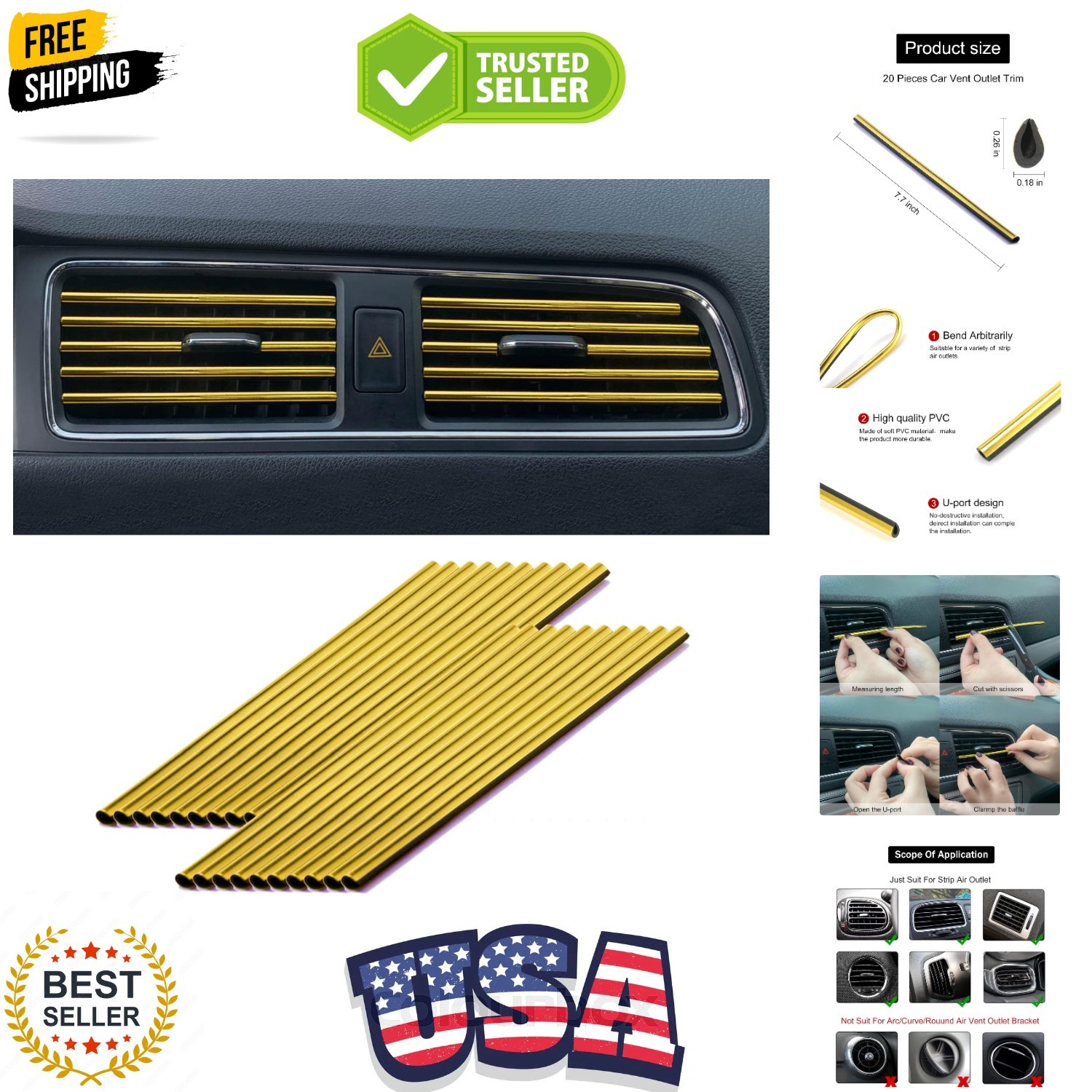 20 Pieces Car Air Conditioner Decoration Strip for Vent Outlet, Universal Wat...