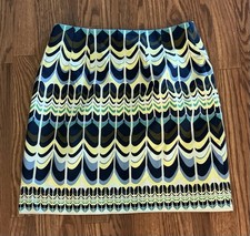 Talbots 4P Women's Petite ColorfulYellow Blue Geometric Print A-Line Skirt Lined