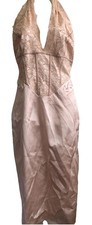 Karen Millen Size 12 Sexy Halter neck Backless Peach Champagne Silky Look Dress