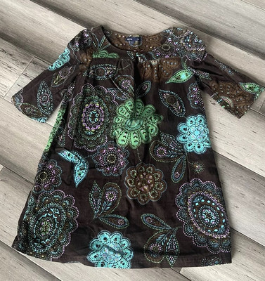 Gap Kids  Brown Green Teal Floral Burst Corduroy Shift Dress S