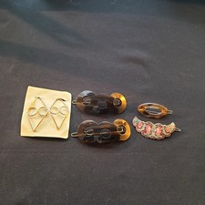 Vintage 50s 60s Hair Barrettes Tortoiseshell Cloisone 6 Pcs Gold Tone Boho