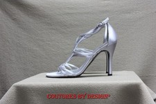 Stuart Weitzman Platinum Silver Strappy 4 Inch Heel Satin Shoes Size 10.0 NIB