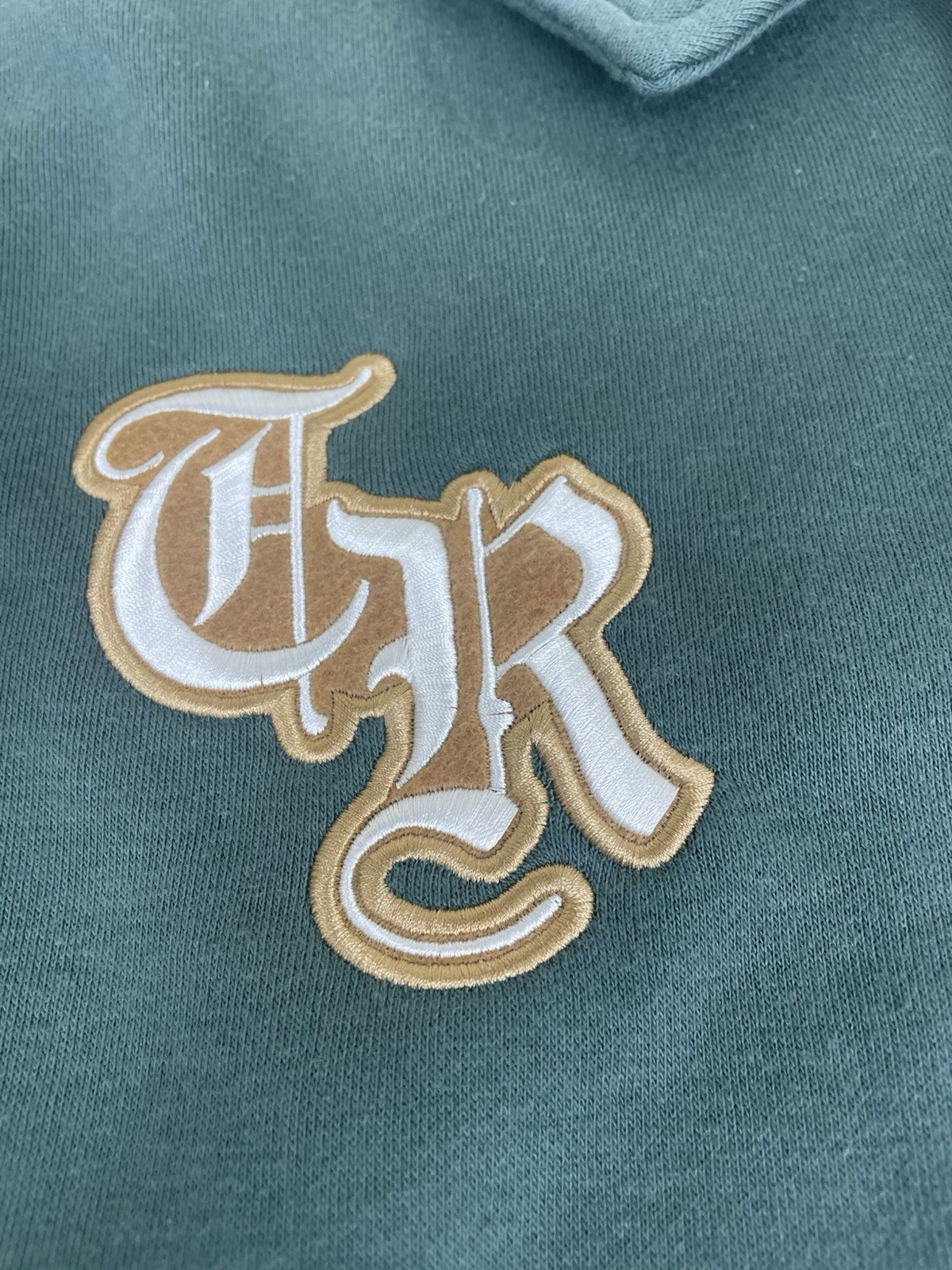 True Religion Collared Patch Fleece Varsity Jacket Sage Green Size S New thumbnail 6