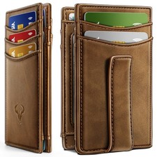 Magnetic Closure Slim Wallet-Genuine Leather Front Pocket Wallet for Men,RFID...