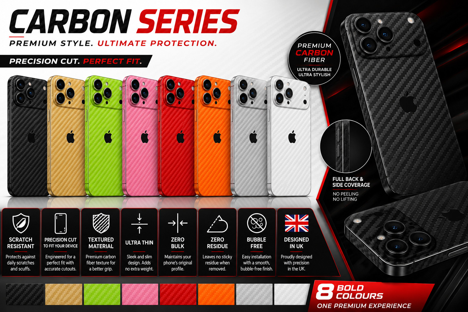 Apple iPhone Carbon Skin Wrap Vinile Adesivo Back Cover Tutti i Modelli Tutti i Colori foto 6