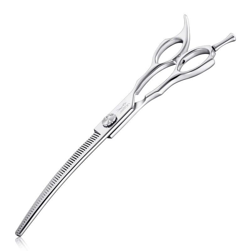 Jason 7 Curved Dog Scissors - Ergonomic Pet Scissors Silver 440C Stainless