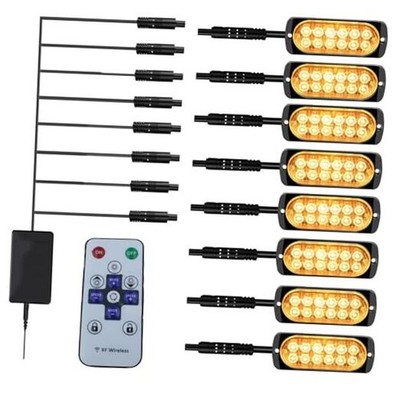 8-Pack 12 LED Vehicles Trucks Emergency Strobe Lights Kit, 8 Packs Oval Amber