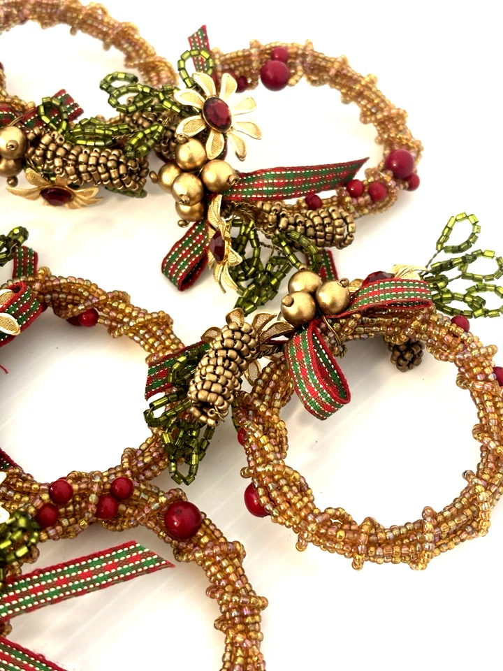 De Colección Pier 1 Anillos de Servilleta de Navidad LOTE de 8 Joyas Deslumbrantes con Cuentas ¡NUEVO NOS Glamour! Foto 2 de 4