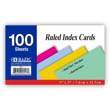 BAZIC 100 Ct. 3" X 5" Ruled Colored Index Card,Other School Supplies