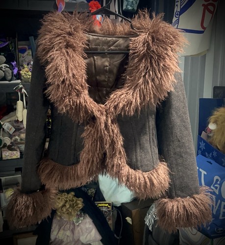 Wool Cashmere Y2K Penny LaneLamb Faux Fur Trim XS Rare Australian JiStudio ytag 