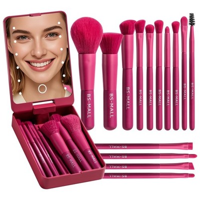 BS-MALL Travel Makeup Brush Set Foundation Powder Concealers Eye HotPink 