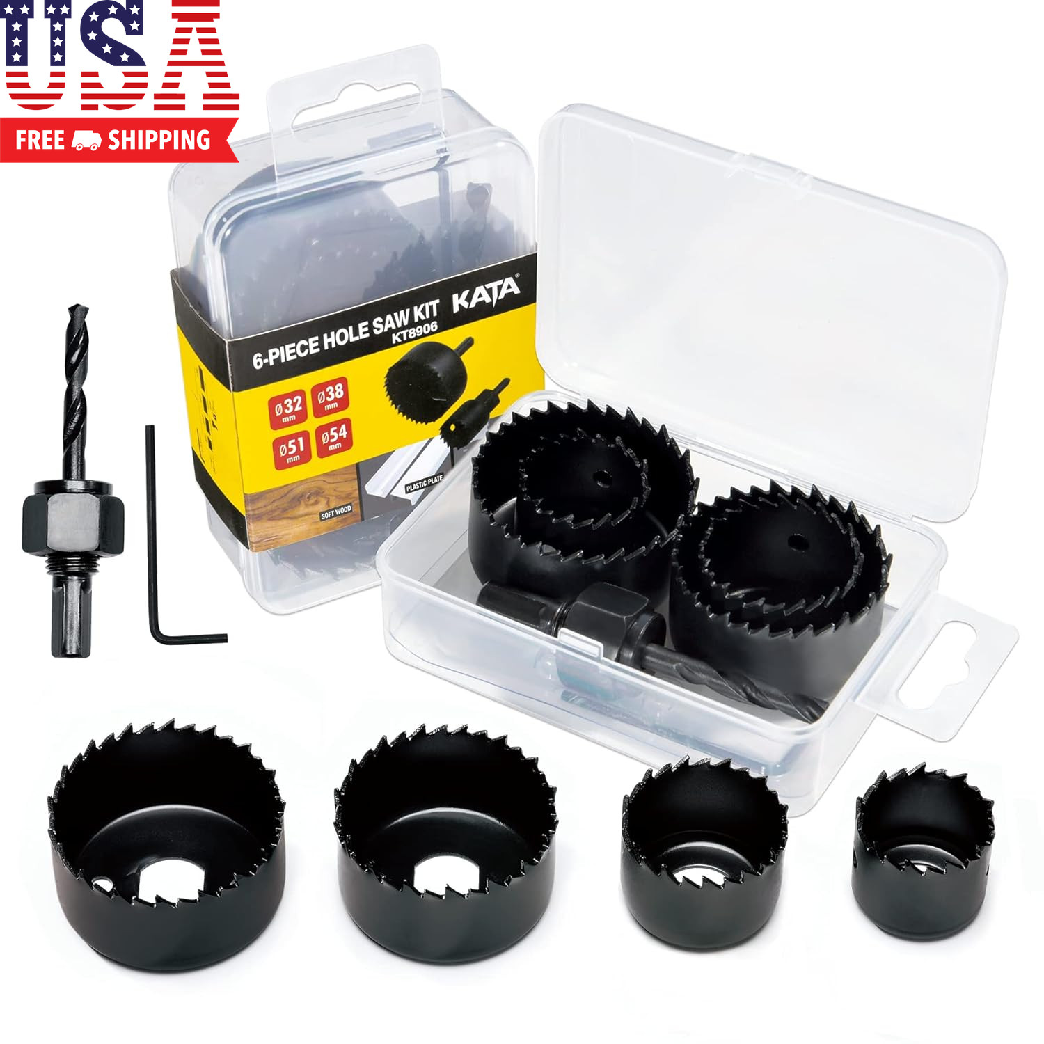 6PCS Hole Saw Kit 1-1/4" to 2-1/8"(32-54Mm) Hole Saw Set in Case with Mandrels a