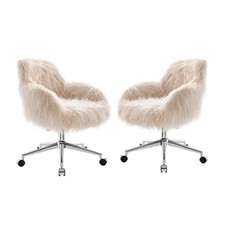 Home Square 2 Piece Swivel Faux Fur Polyester Office Chair Set in Pink