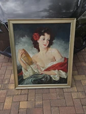 MARIA SZANTHO Original Painting On Canvas Woman Musician Holding Tambourine OOAK