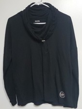 Michael Kors Black Cowl-Neck Long Sleeve Top with MK Hem Charm
