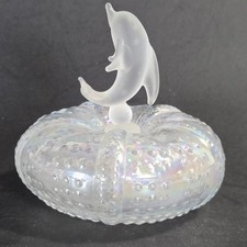 Art Glass Sea Urchin Perfume Bottle Dolphin Stopper Clear Iridescent 3.25"x3.5"