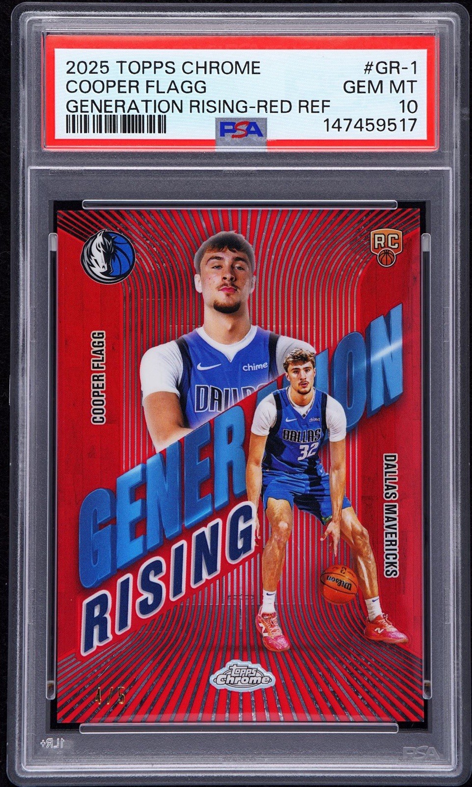 COOPER FLAGG 2025-26 Topps Chrome Generation Rising RED REFEACTOR Rc /5 PSA 10