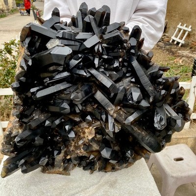 69LB Large natural smoky black quartz cluster crystal raw specimen healing