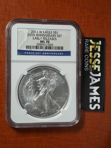 2011 W BURNISHED SILVER EAGLE NGC MS70 EARLY RELEASES FROM 25TH ANNIVERSARY SET
