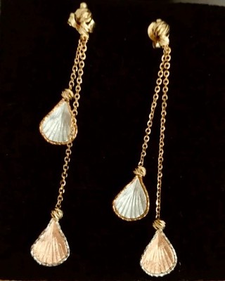 14K Gold Calla Lilie lange Kette Ohrhänger, elegant dreifarbig, Pamela McCoy