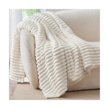 BEDELITE Fleece Throw Blanket for Couch - 300GSM Soft  Warm Fluffy Cream Whi...