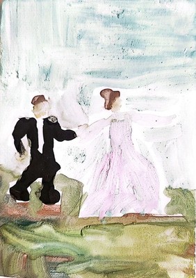 Dancing Couple Abstract Expressionist Original Watercolor Painting ACEO.