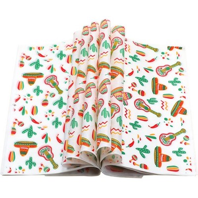 300 PCS Mexican Themed Deli Paper Sheets 12x12 Inch, Greaseproof Sandwich Wrap