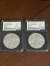 Lot (2) 2017 American Silver Eagle Early Releases MS70 NGC 1 Ounce Silver Coins