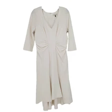 Halston Heritage Midi Dress Womens Size 16 White Mid Sleeve Zip-Up