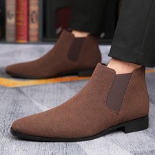 Men's Chelsea Boots Pointed Toe faux Suede ankle boots Casual Dress Shoes