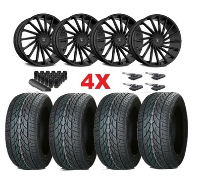 265 50 20 GLOSS BLACK WHEEL TIRE SET NEW FIT JEEP GRAND CHEROKEE ASANTI LEXANI