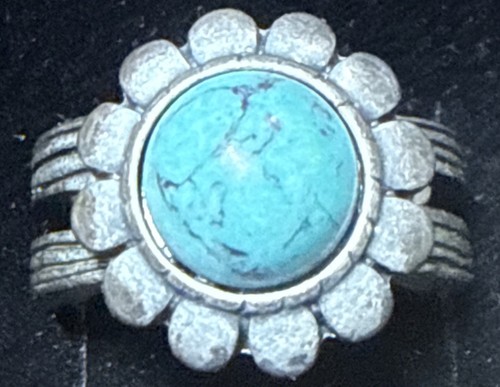 Anillo Premier Designs Diseño Flor Imitación Turquesa Tono Plata Talla 8.5 Vintage - Imagen 11 de 11