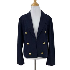 Halston Double Breasted Blazer S Small Linen Blend Shoulder Pad Peak Lapels