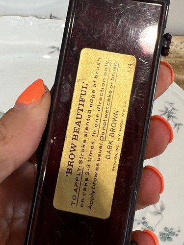 VINTAGE REVLON BROW SCHÖNER PINSEL AUF AUGENBRAUENFARBE DUNKELBRAUN KOMPAKT NEU - Bild 3 von 4